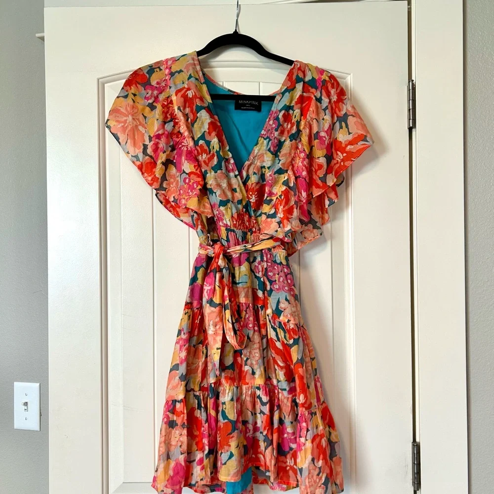 MINKPINK Vibrant Floral Wrap Mini Dress - Picture 1 of 8